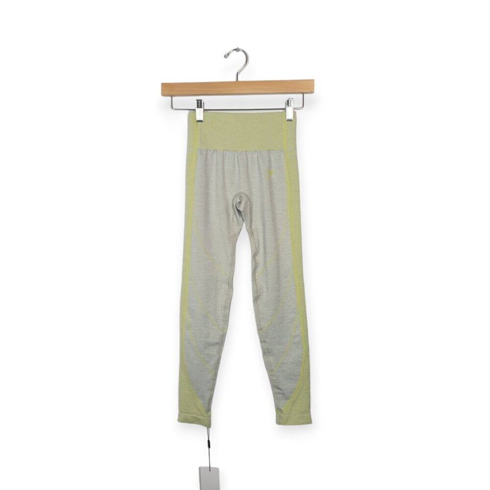 Gymshark Seamless Leggings XS Light Gray Lime Green High Rise Workout Gym NWT